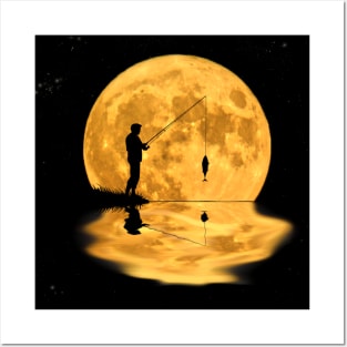 Fisherman fish & full moon fishing saying gift Posters and Art